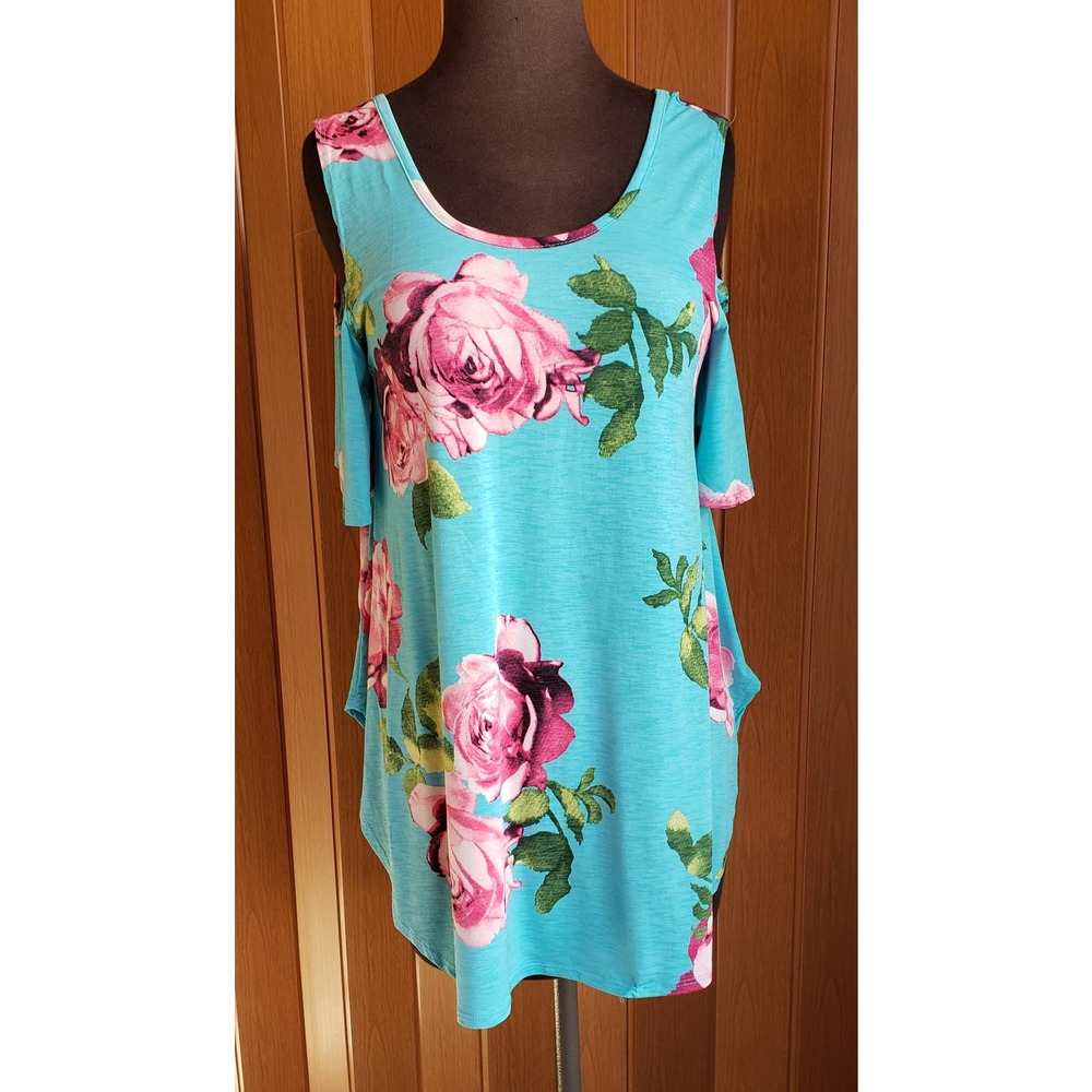 Lime n Chili size medium blue with Roses cold shoulder blouse